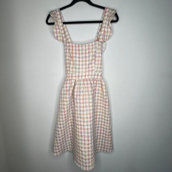 Lili Sidonio Multicolor Check Plaid Ruffle Sleeve Mini Dress Size M - Picture 3 of 9